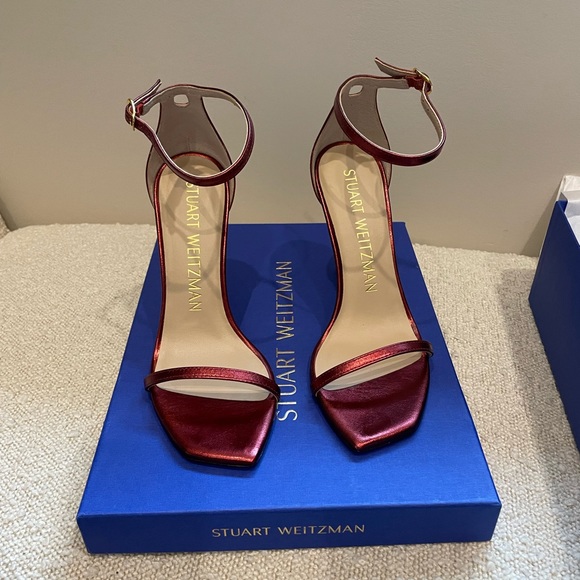 NEW Stuart Weitzman Nudistcurve Nudist Sandal Pump Red Metallic Leather Size 7 - Picture 4 of 13